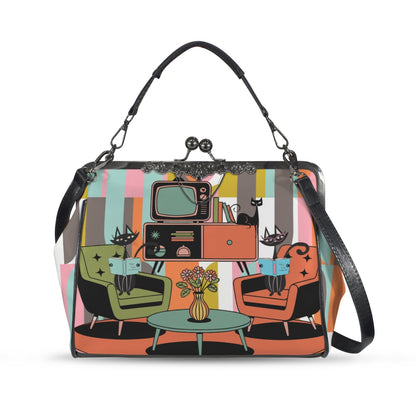 Kate McEnroe New York Atomic Cat Reading Lounge Kisslock Purse, Mid Century Modern Crossbody HandbagCrossbody BagsD3210254