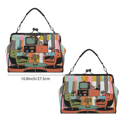 Kate McEnroe New York Atomic Cat Reading Lounge Kisslock Purse, Mid Century Modern Crossbody HandbagCrossbody BagsD3210254