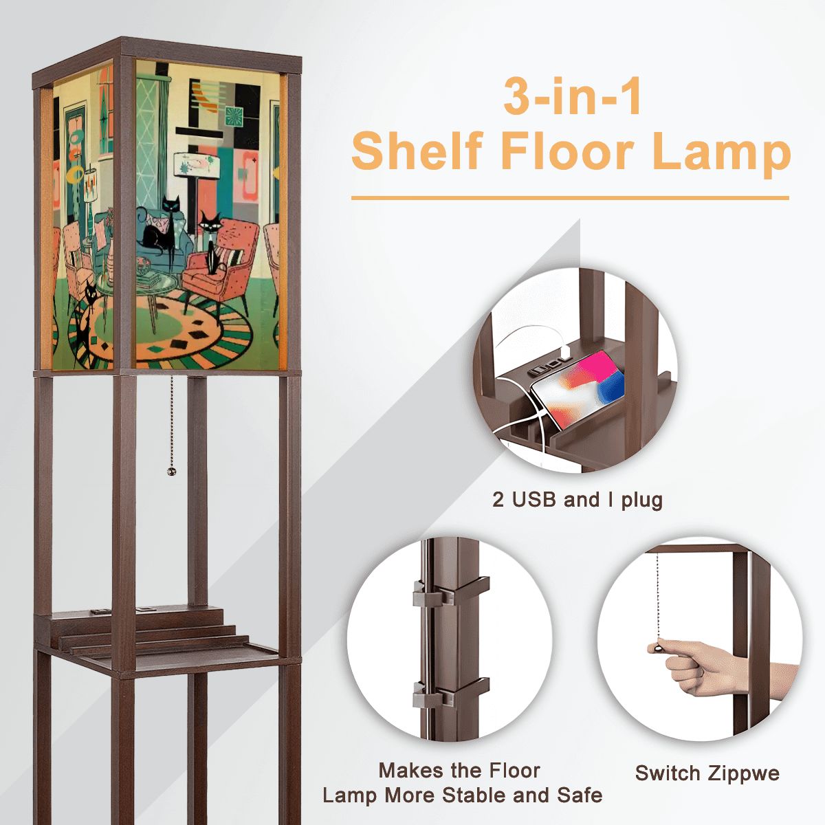 Kate McEnroe New York Atomic Cat Reading Lounge Shelf Lamp, Retro MCM Bookcase Light, Mid Century Modern Kitsch AccentShelf LightinglomGLxvQiK