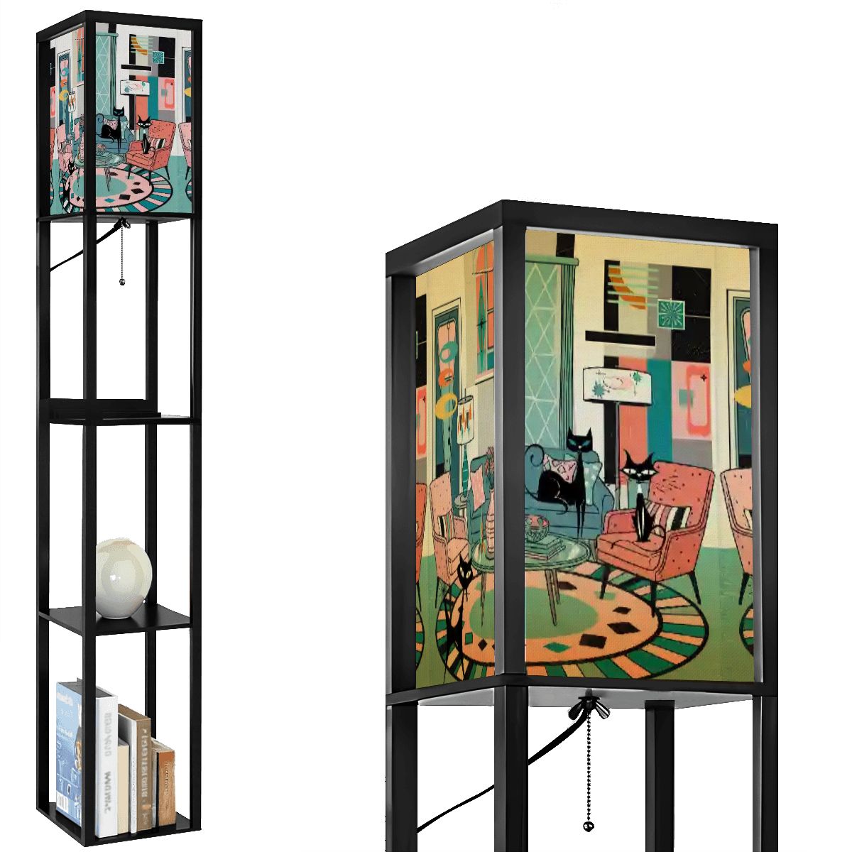 Kate McEnroe New York Atomic Cat Reading Lounge Shelf Lamp, Retro MCM Bookcase Light, Mid Century Modern Kitsch AccentShelf LightingODV47gO93e