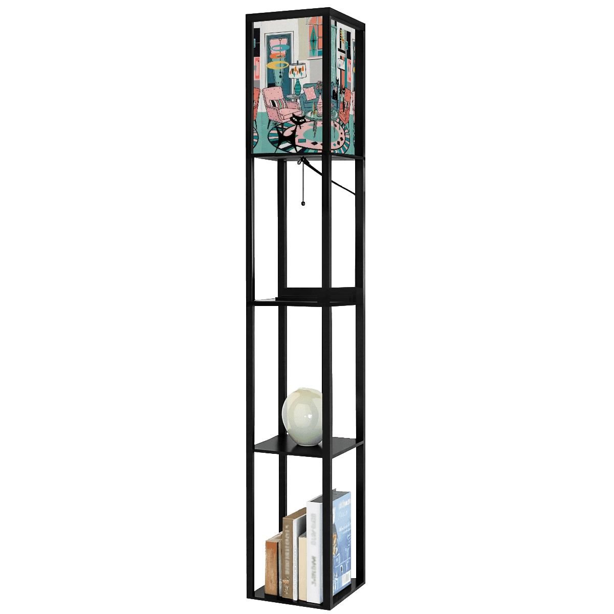 Kate McEnroe New York Atomic Cat Reading Lounge Shelf Lamp, Retro MCM Bookcase Light, Mid Century Modern Kitsch AccentShelf LightingODV47gO93e
