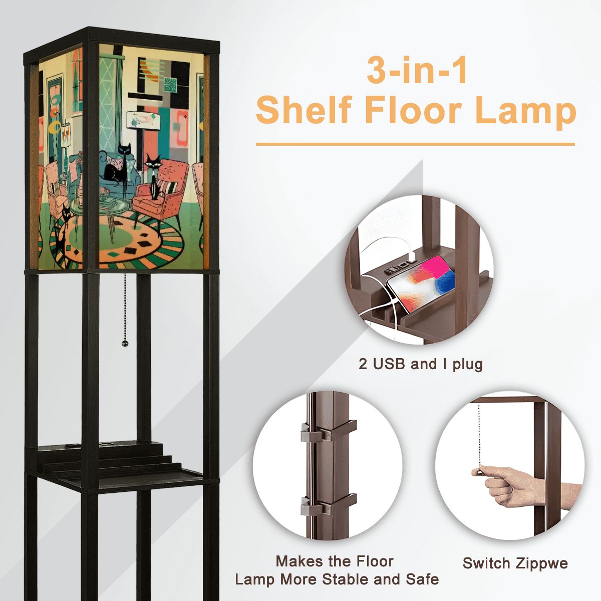 Kate McEnroe New York Atomic Cat Reading Lounge Shelf Lamp, Retro MCM Bookcase Light, Mid Century Modern Kitsch AccentShelf LightingODV47gO93e