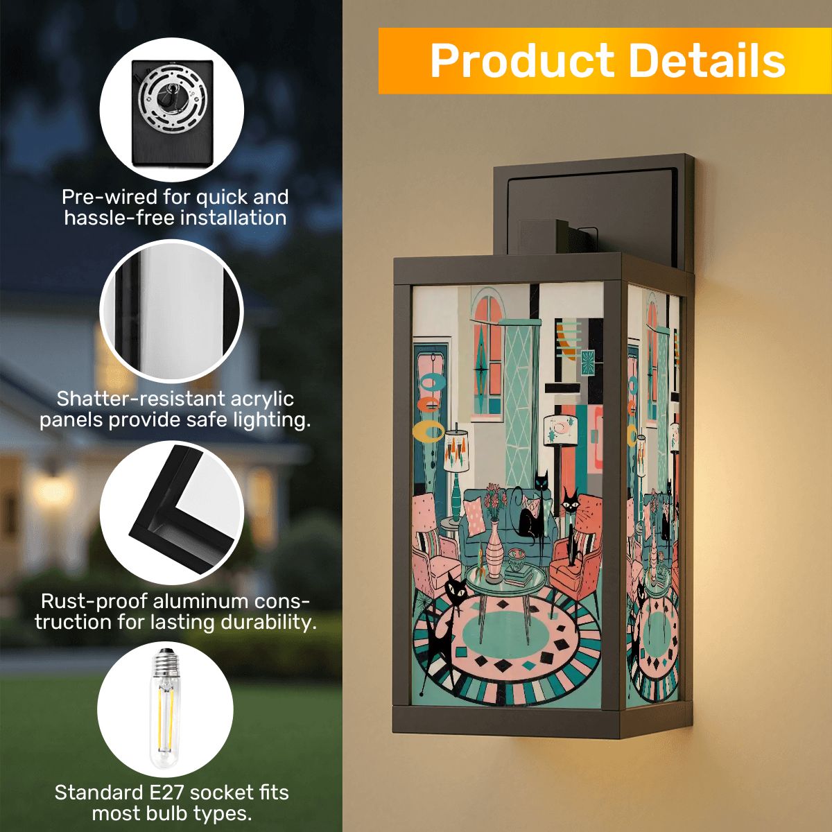 Kate McEnroe New York Atomic Cat Reading Lounge Wall Sconce, Mid Century Modern Retro 50s Kitsch Accent LightOutdoor Wall LightsdNdXZm7MLV