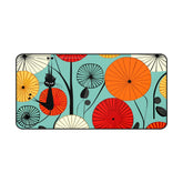 Kate McEnroe New York Atomic Cat Retro 1950s Abstract Lotus Desk Mat, Mid Century Modern Geometric Teal. Orange, Red, Yellow Office Desk Mat - 133082923Desk Pads33139458999286350666