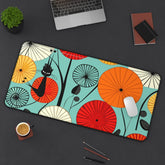 Kate McEnroe New York Atomic Cat Retro 1950s Abstract Lotus Desk Mat, Mid Century Modern Geometric Teal. Orange, Red, Yellow Office Desk Mat - 133082923Desk Pads33139458999286350666