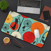 Kate McEnroe New York Atomic Cat Retro 1950s Abstract Lotus Desk Mat, Mid Century Modern Geometric Teal. Orange, Red, Yellow Office Desk Mat - 133082923Desk Pads33139458999286350666