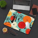 Kate McEnroe New York Atomic Cat Retro 1950s Abstract Lotus Desk Mat, Mid Century Modern Geometric Teal. Orange, Red, Yellow Office Desk Mat - 133082923Desk Pads33139458999286350666