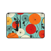 Kate McEnroe New York Atomic Cat Retro 1950s Abstract Lotus Desk Mat, Mid Century Modern Geometric Teal. Orange, Red, Yellow Office Desk Mat - 133082923Desk Pads33139458999286350666