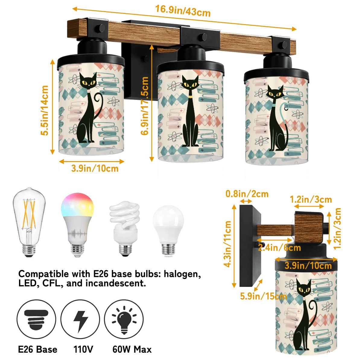 Kate McEnroe New York Atomic Cat Retro 1950s Kitsch Vanity Light, MCM Retro Starburst Bathroom FixtureVanity Light FixturesAs8qEzpSBy