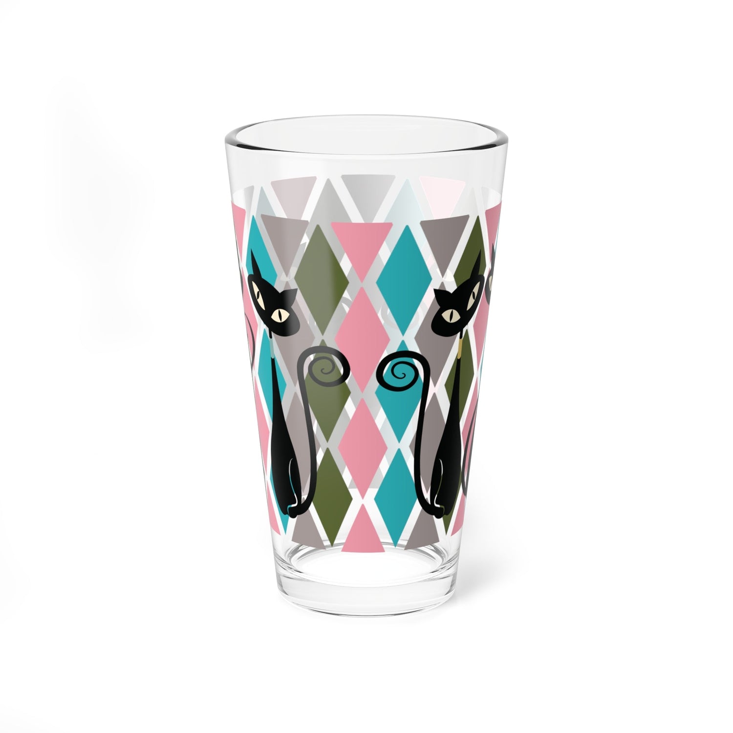 Kate McEnroe New York Atomic Cat Retro 50s Harlequin Diamond Mid Century Modern Pint Glass, Kitsch MCM Barware DrinkwarePint Glasses18324789742626985529