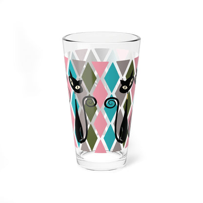 Kate McEnroe New York Atomic Cat Retro 50s Harlequin Diamond Mid Century Modern Pint Glass, Kitsch MCM Barware DrinkwarePint Glasses18324789742626985529