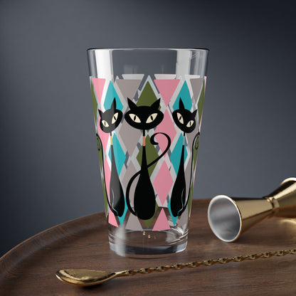 Kate McEnroe New York Atomic Cat Retro 50s Harlequin Diamond Mid Century Modern Pint Glass, Kitsch MCM Barware DrinkwarePint Glasses18324789742626985529