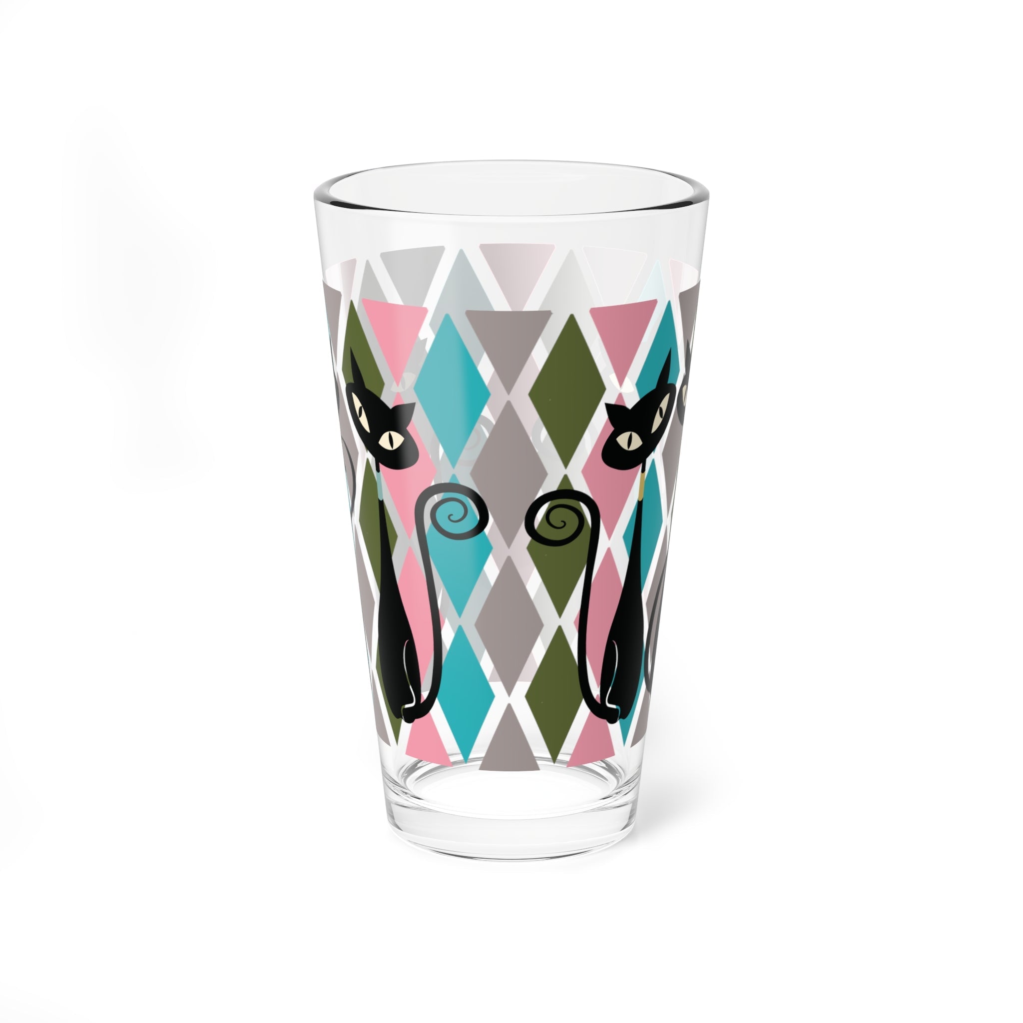 Kate McEnroe New York Atomic Cat Retro 50s Harlequin Diamond Mid Century Modern Pint Glass, Kitsch MCM Barware DrinkwarePint Glasses18324789742626985529