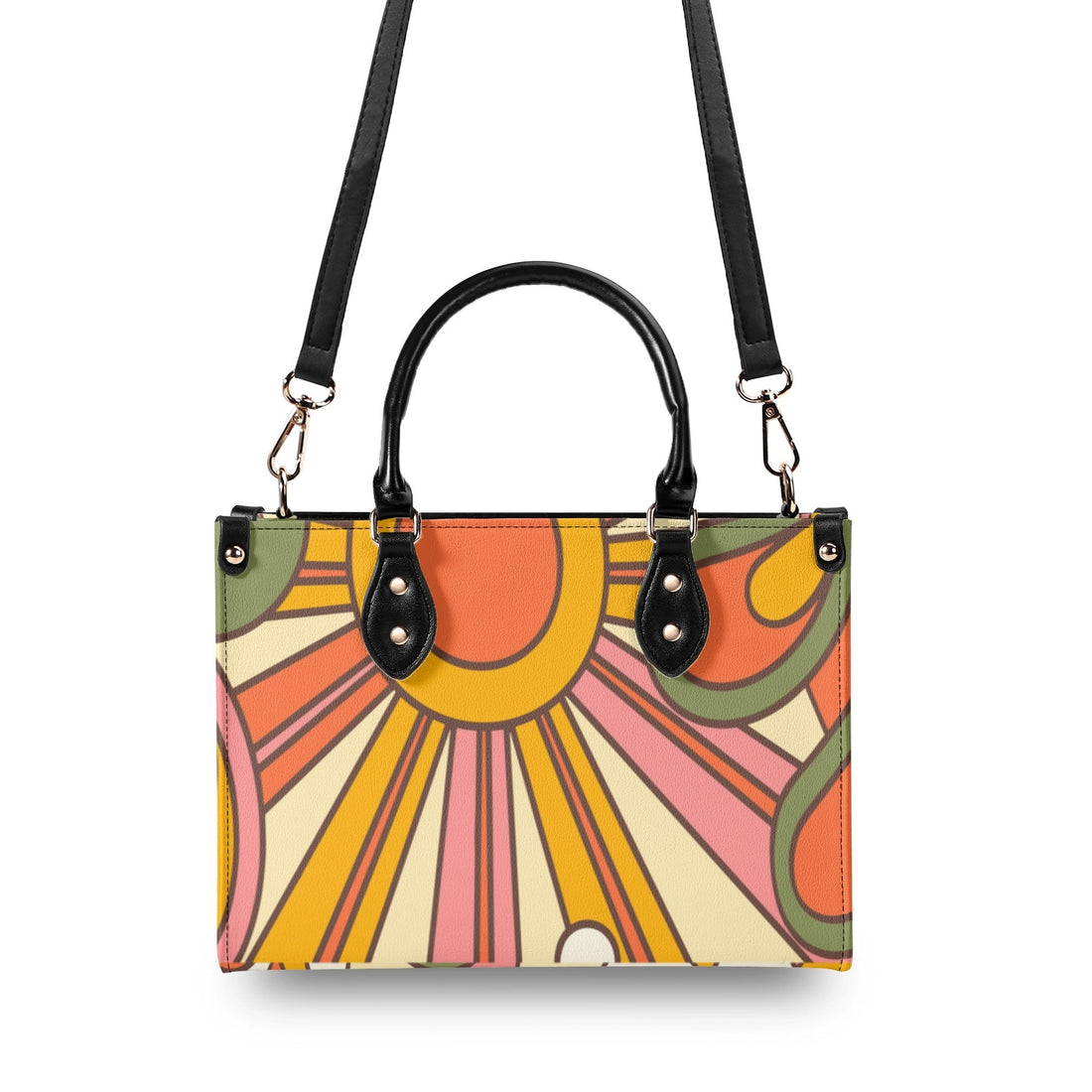 Kate McEnroe New York Atomic Cat Retro 70s Groovy Hippie Satchel, Mid Century Modern Handbag, Vintage Sunburst MCM PurseHandbagsNM66D9EW - 1