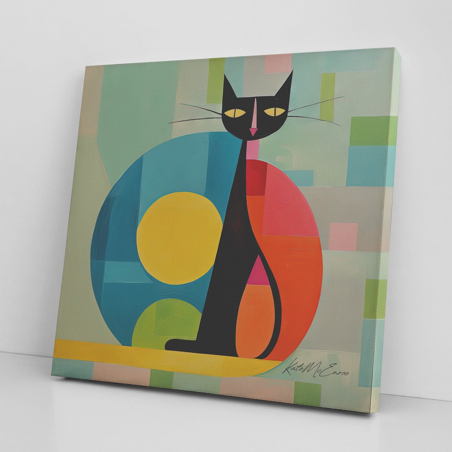 teelaunch Atomic Cat Retro Abstract Canvas Wall Art Wall Art 16x16 / .75 139010