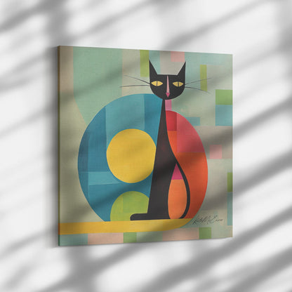 teelaunch Atomic Cat Retro Abstract Canvas Wall Art Wall Art