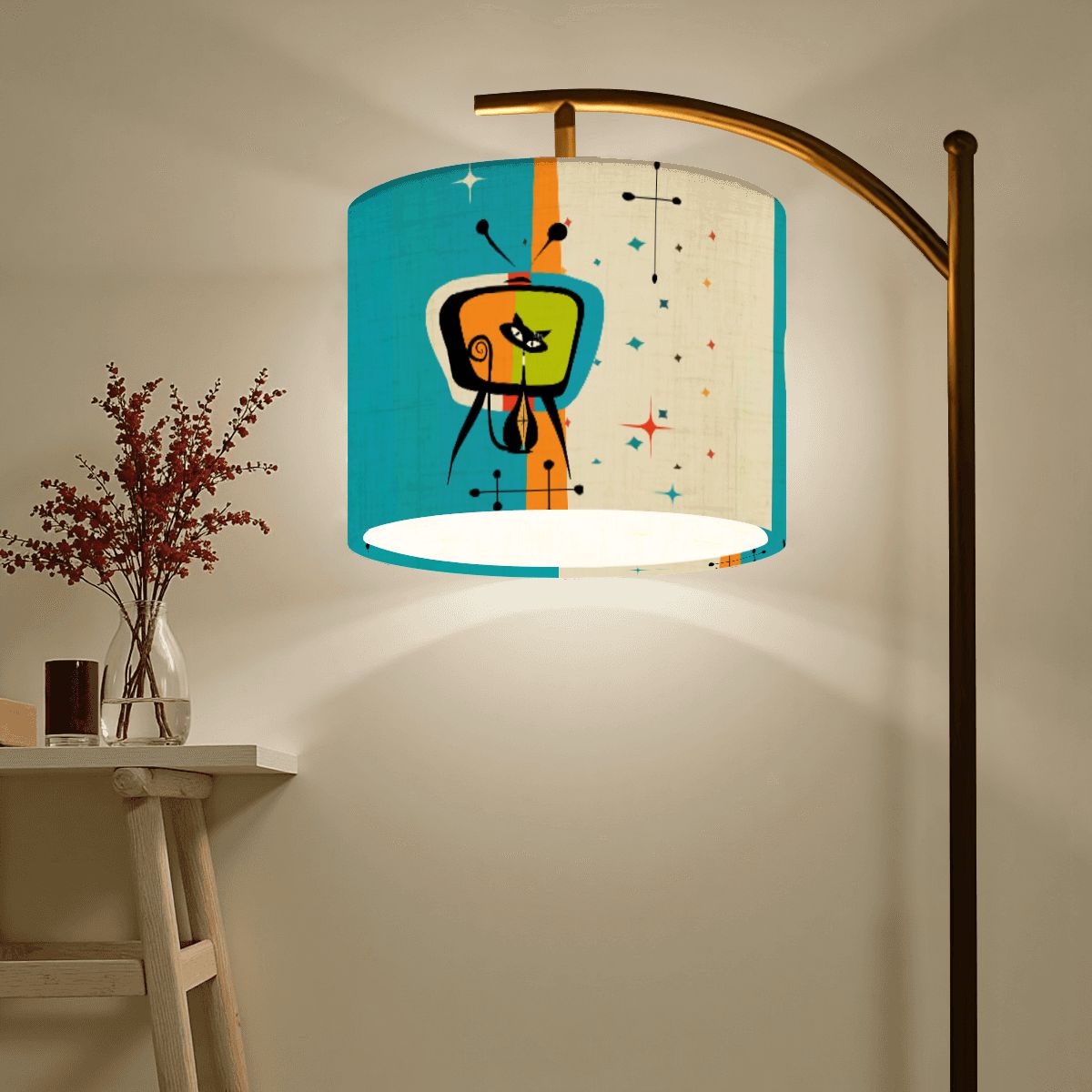 Kate McEnroe New York Atomic Cat Retro Arc Floor Lamp, Mid Century Modern Space Age TV Lounge LightFloor LampsztrZkYVzBW