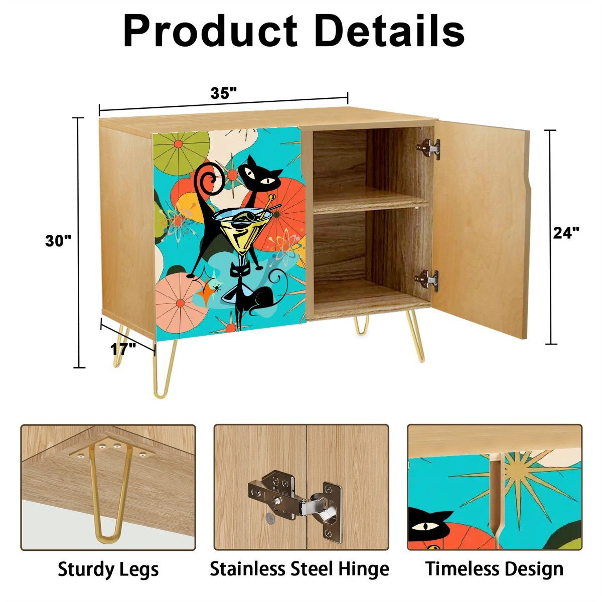 Kate McEnroe New York Atomic Cat Retro Bar Cabinet, Mid Century Modern Martini Lounge Storage, MCM Cocktail Starburst FurnitureStorage CabinetszpozX51AWF