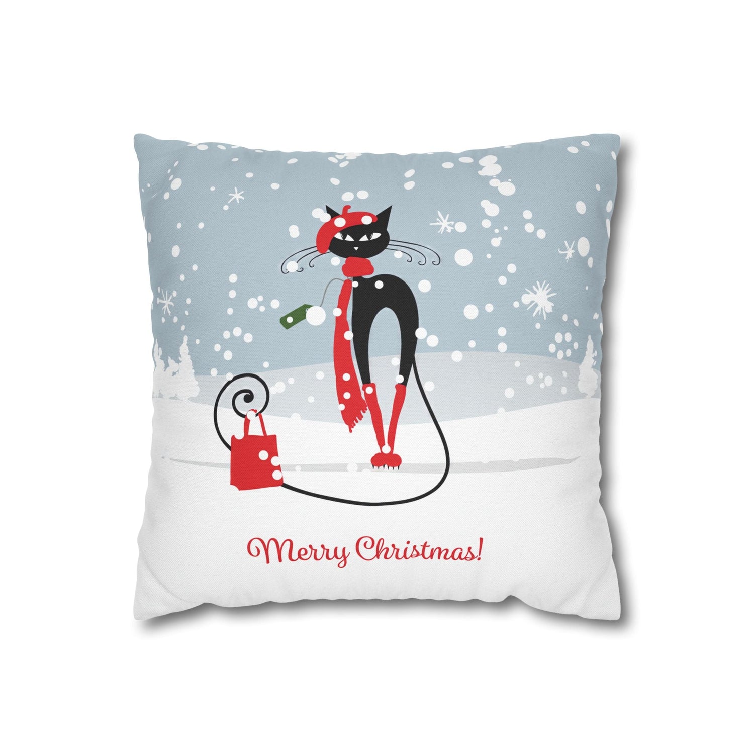 Kate McEnroe New York Atomic Cat Retro Christmas Pillow Cover, Mid Century Modern Snowy Christmas Yellow Cushion Covers, MCM Holiday Pillow CaseThrow Pillow Covers19985490610404679231