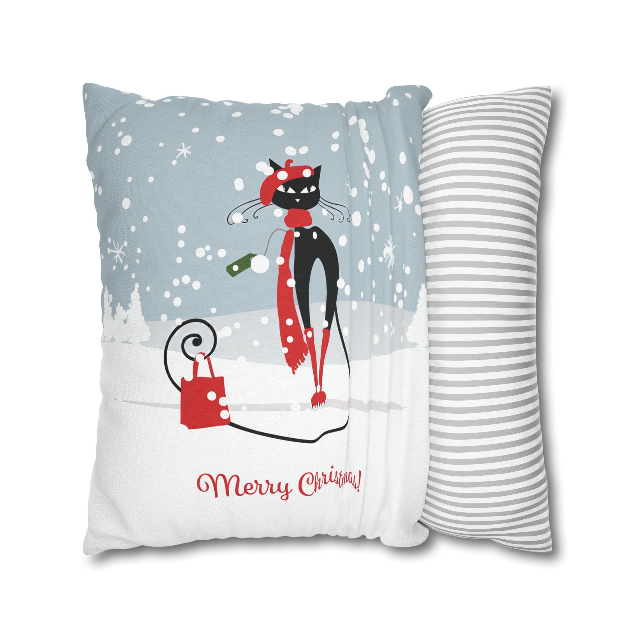 Kate McEnroe New York Atomic Cat Retro Christmas Pillow Cover, Mid Century Modern Snowy Christmas Yellow Cushion Covers, MCM Holiday Pillow CaseThrow Pillow Covers10100933100228823475