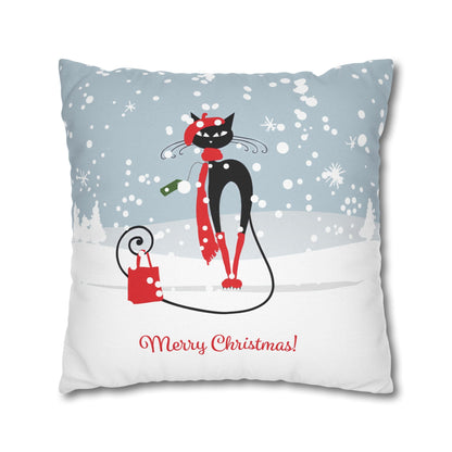 Kate McEnroe New York Atomic Cat Retro Christmas Pillow Cover, Mid Century Modern Snowy Christmas Yellow Cushion Covers, MCM Holiday Pillow CaseThrow Pillow Covers13578226029419046937