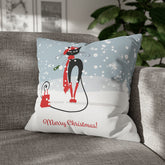 Kate McEnroe New York Atomic Cat Retro Christmas Pillow Cover, Mid Century Modern Snowy Christmas Yellow Cushion Covers, MCM Holiday Pillow CaseThrow Pillow Covers10100933100228823475