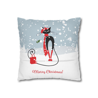 Kate McEnroe New York Atomic Cat Retro Christmas Pillow Cover, Mid Century Modern Snowy Christmas Yellow Cushion Covers, MCM Holiday Pillow CaseThrow Pillow Covers13578226029419046937