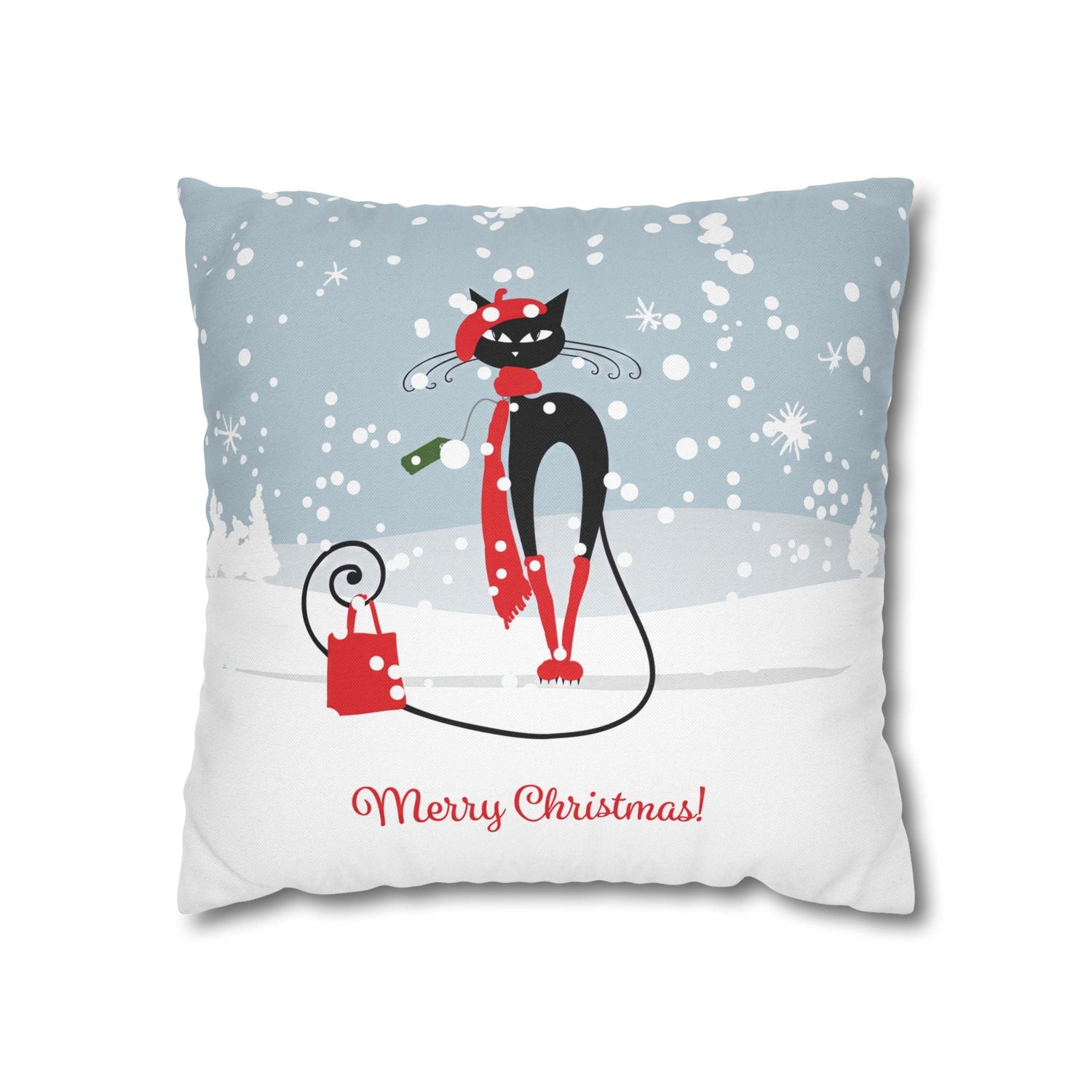 Kate McEnroe New York Atomic Cat Retro Christmas Pillow Cover, Mid Century Modern Snowy Christmas Yellow Cushion Covers, MCM Holiday Pillow CaseThrow Pillow Covers25165305506017034308