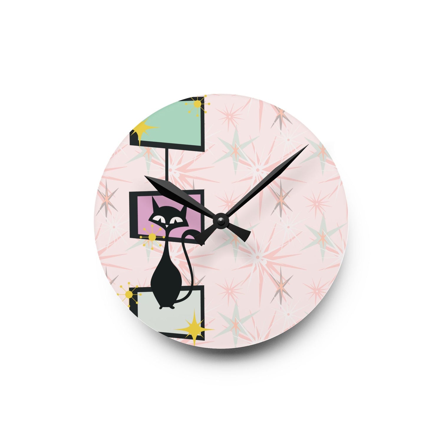 Kate McEnroe New York Atomic Cat Retro Clock, Mid Century Modern Geometric Starburst Wall Decor, MCM Home AccessoriesWall Clocks25525864167062970444