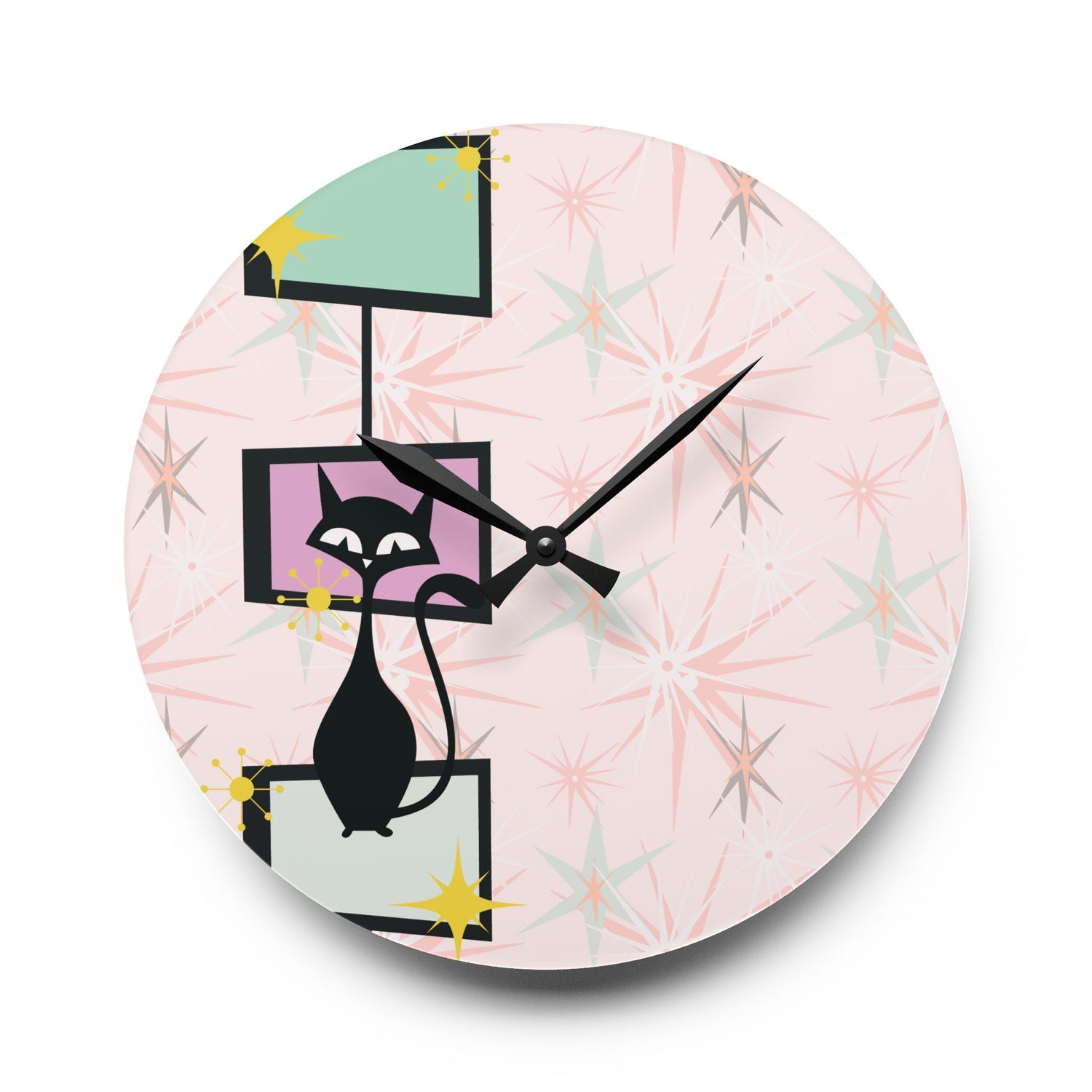 Kate McEnroe New York Atomic Cat Retro Clock, Mid Century Modern Geometric Starburst Wall Decor, MCM Home AccessoriesWall Clocks25525864167062970444