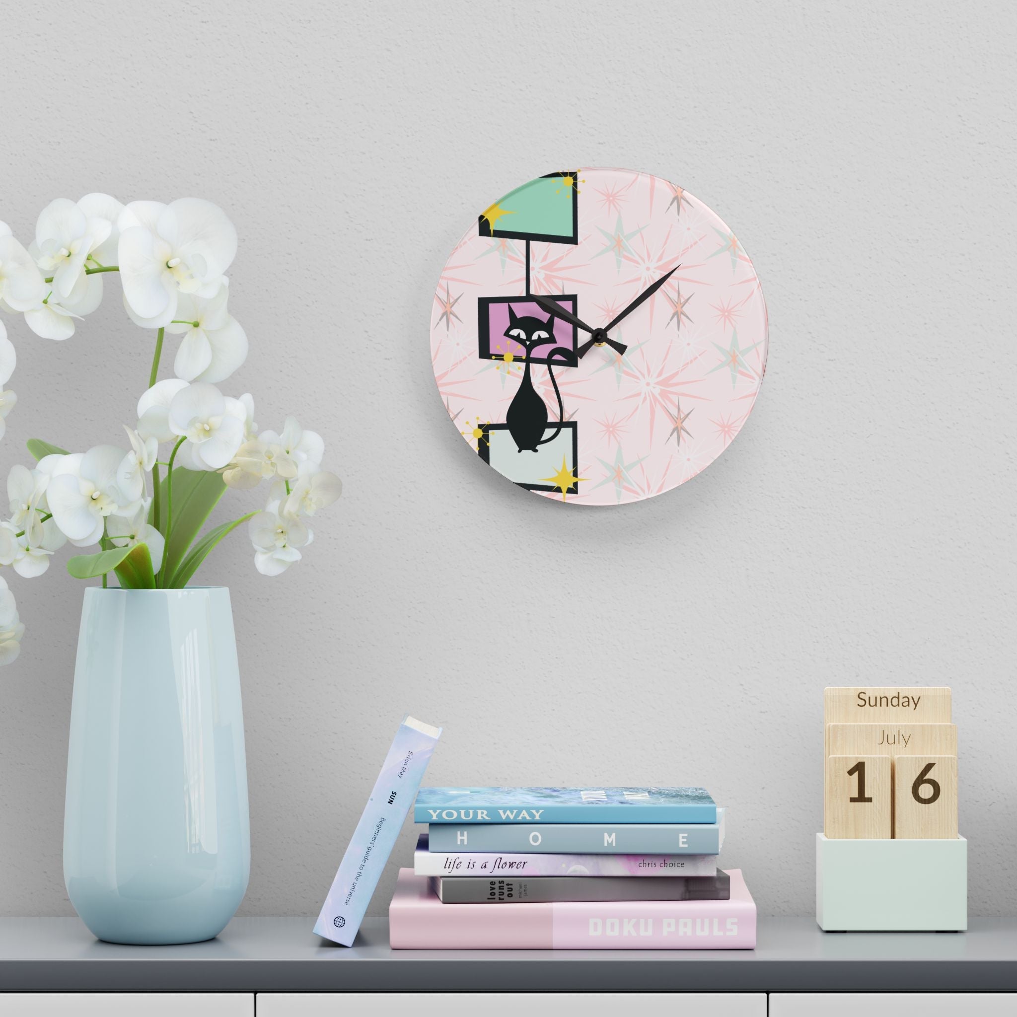 Kate McEnroe New York Atomic Cat Retro Clock, Mid Century Modern Geometric Starburst Wall Decor, MCM Home AccessoriesWall Clocks25525864167062970444