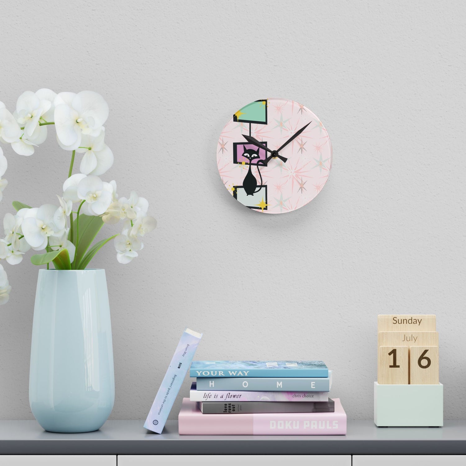 Kate McEnroe New York Atomic Cat Retro Clock, Mid Century Modern Geometric Starburst Wall Decor, MCM Home AccessoriesWall Clocks25525864167062970444