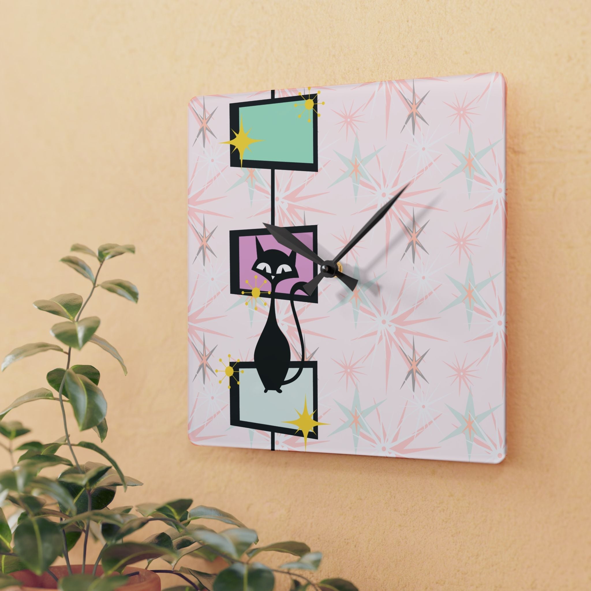 Kate McEnroe New York Atomic Cat Retro Clock, Mid Century Modern Geometric Starburst Wall Decor, MCM Home AccessoriesWall Clocks27908264991860188039