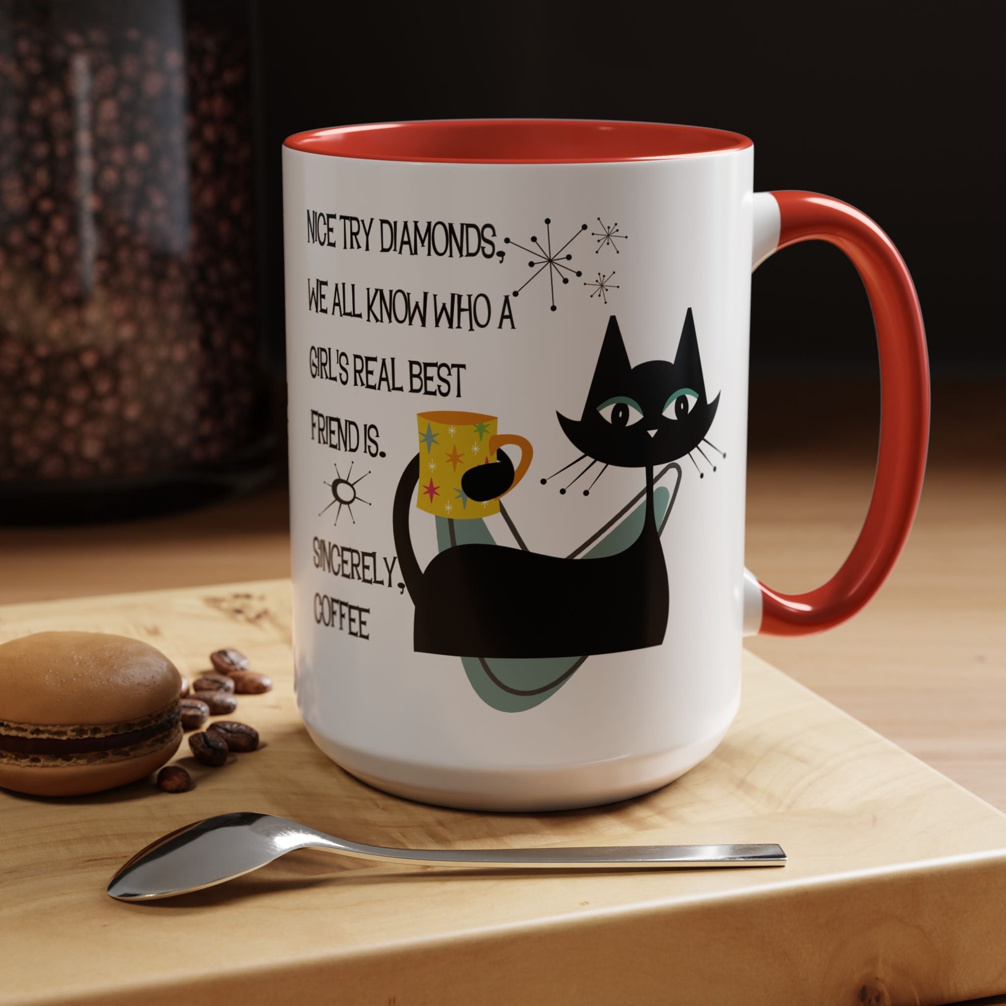 Kate McEnroe New York Atomic Cat Retro Coffee Mug, Mid Century Modern Boomerang Starburst, Sassy Girl’s Best Friend, MCM Drinkware, Kitschy Funny Coffee Lover GiftsMugs94419667830435764727