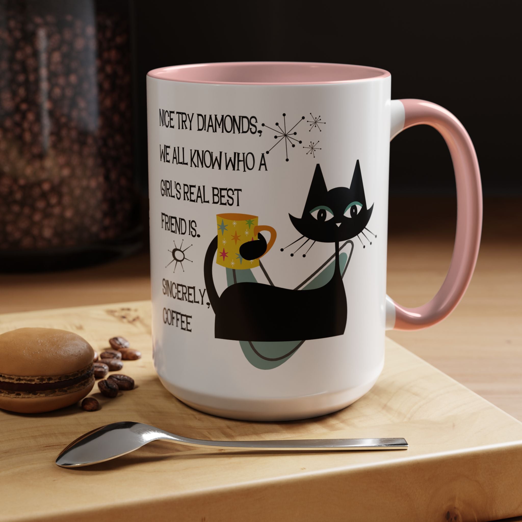 Kate McEnroe New York Atomic Cat Retro Coffee Mug, Mid Century Modern Boomerang Starburst, Sassy Girl’s Best Friend, MCM Drinkware, Kitschy Funny Coffee Lover GiftsMugs80599151020681438288