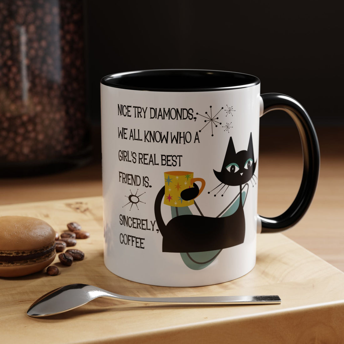 Kate McEnroe New York Atomic Cat Retro Coffee Mug, Mid Century Modern Boomerang Starburst, Sassy Girl’s Best Friend, MCM Drinkware, Kitschy Funny Coffee Lover GiftsMugs37556590474515306308