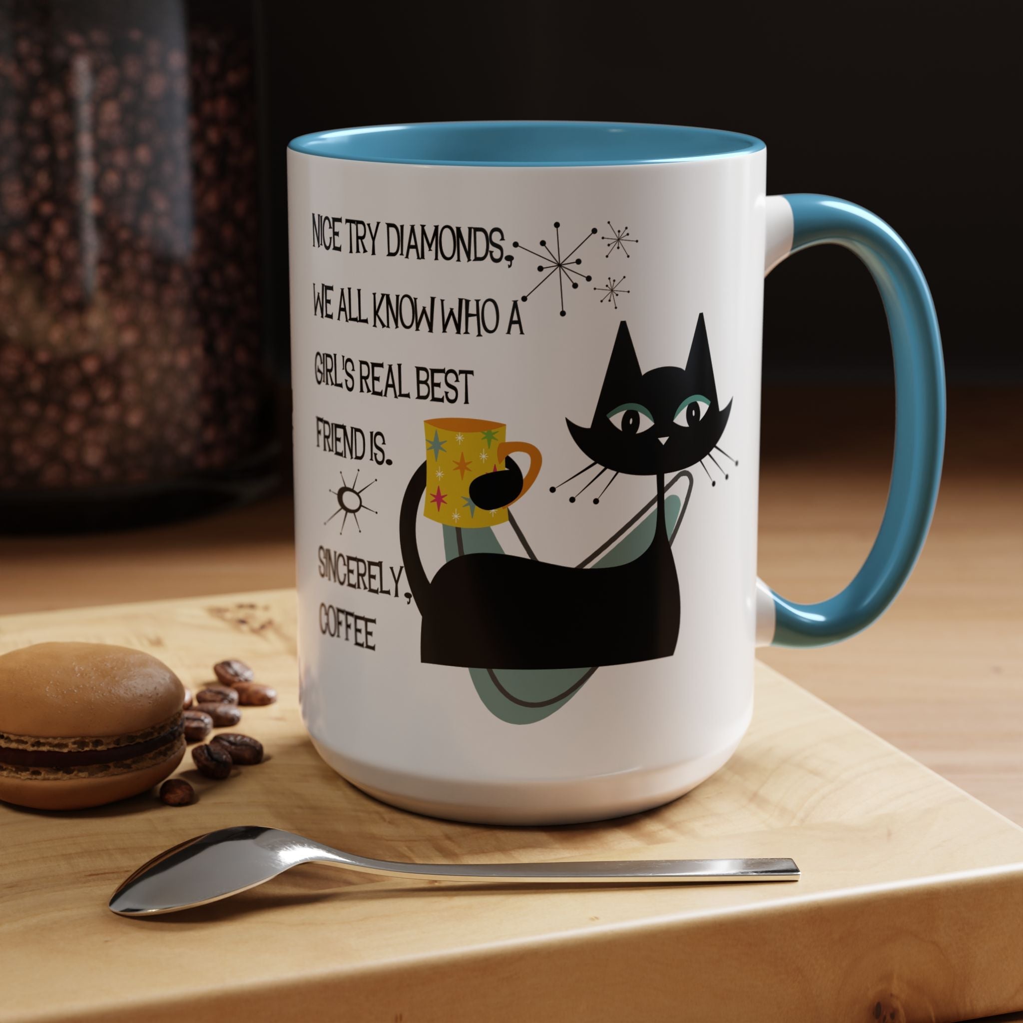 Kate McEnroe New York Atomic Cat Retro Coffee Mug, Mid Century Modern Boomerang Starburst, Sassy Girl’s Best Friend, MCM Drinkware, Kitschy Funny Coffee Lover GiftsMugs17968325699697427470