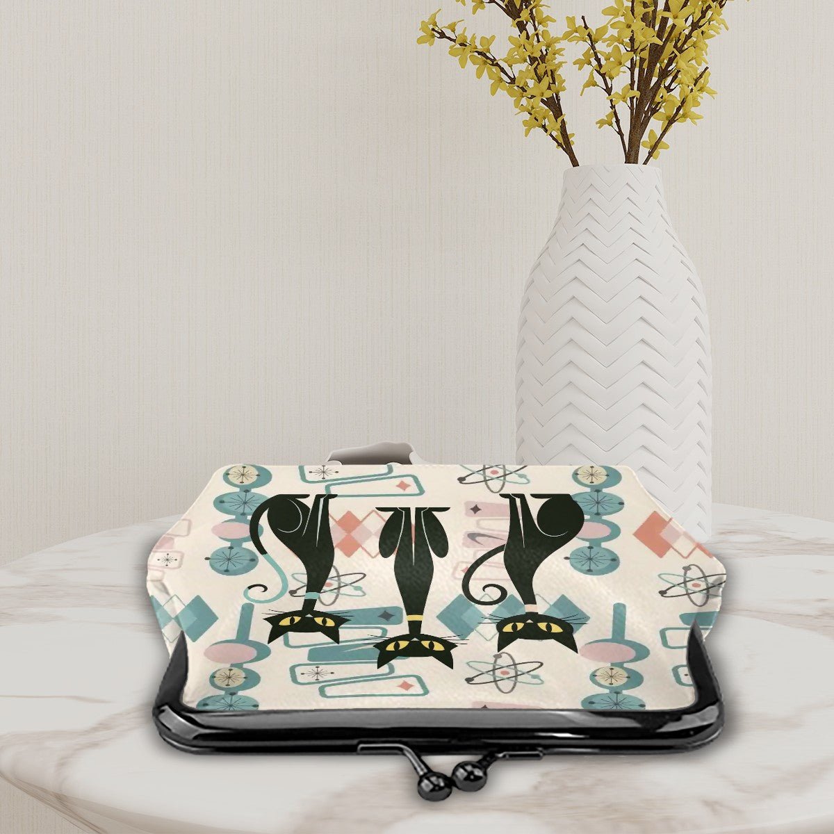 Kate McEnroe New York Atomic Cat Retro Coin Purse, Mid Century Modern Starburst 50s Kisslock WalletCoin PurseshMvajQaF2y