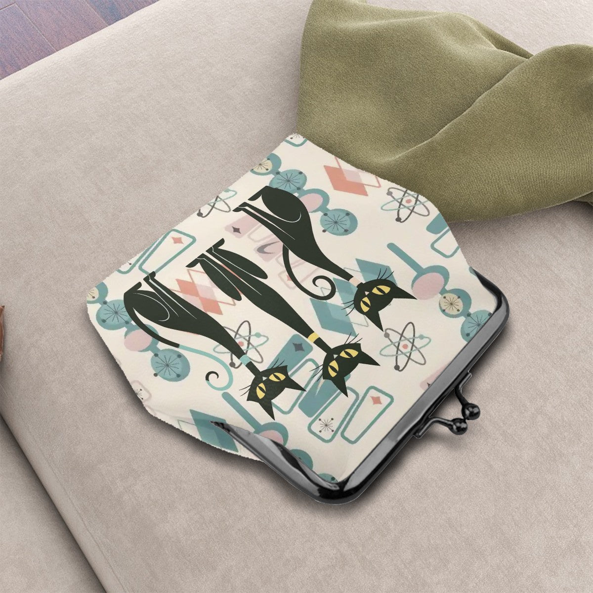 Kate McEnroe New York Atomic Cat Retro Coin Purse, Mid Century Modern Starburst 50s Kisslock WalletCoin PurseshMvajQaF2y