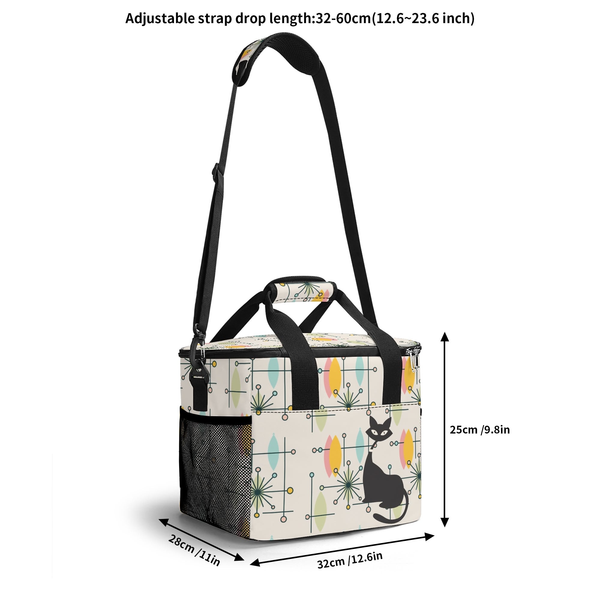 Kate McEnroe New York Atomic Cat Retro Cooler Bag, Mid Century Modern Insulated Lunch Tote, 50s Starburst Boomerang Picnic BagLunch BagsNO5GD10W - 1
