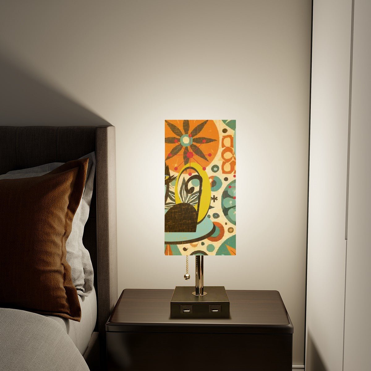 Kate McEnroe New York Atomic Cat Retro Desk Lamp, Mid Century Modern Teal Orange Mod Floral Table LightDesk LampsCo7fuEtPOh
