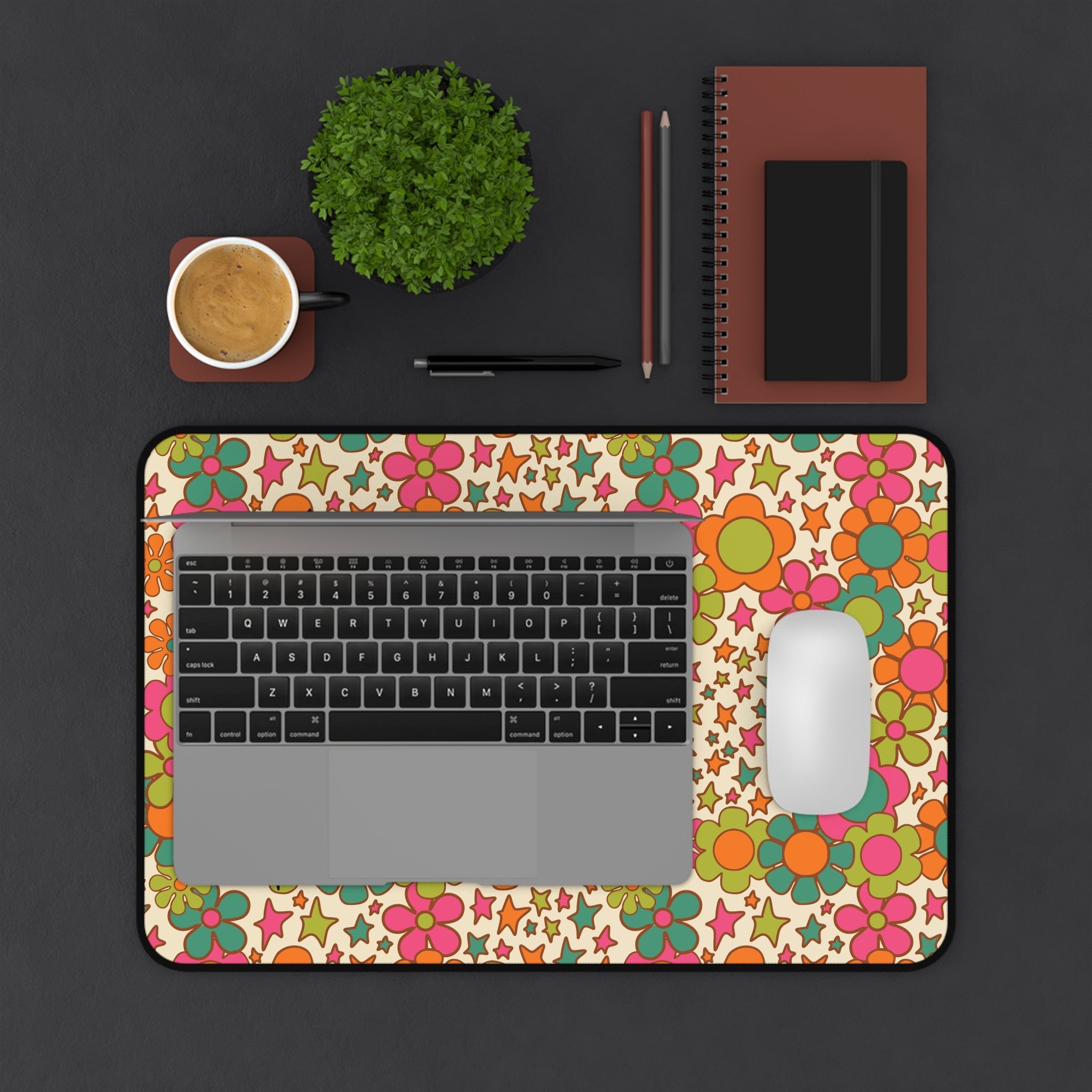 Kate McEnroe New York Atomic Cat Retro Groovy Desk Mat, 70s Flower Power Hippie Office Decor, Mid Century Mod Gaming PadDesk Mats15638730555222538106