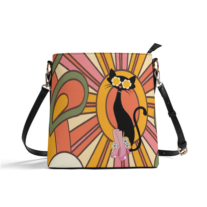 Kate McEnroe New York Atomic Cat Retro Groovy Handbag, 70s Hippie Sunburst Purse, Mid Century Modern Black Cat Crossbody BagHandbagsNRQR74GY - 1