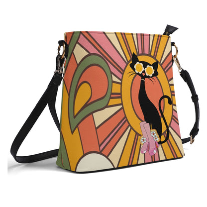 Kate McEnroe New York Atomic Cat Retro Groovy Handbag, 70s Hippie Sunburst Purse, Mid Century Modern Black Cat Crossbody BagHandbagsNRQR74GY - 1