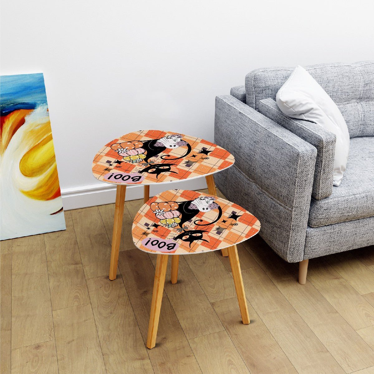 Kate McEnroe New York Atomic Cat Retro Halloween Nesting Tables, Mid Century Modern Ghost Pumpkin AccentNesting TablesYBz92H46jL