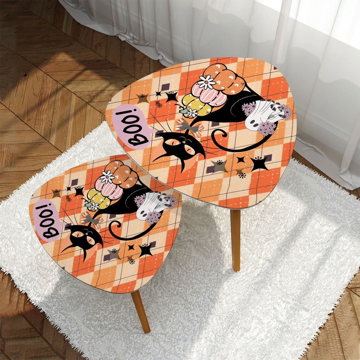 Kate McEnroe New York Atomic Cat Retro Halloween Nesting Tables, Mid Century Modern Ghost Pumpkin AccentNesting TablesYBz92H46jL