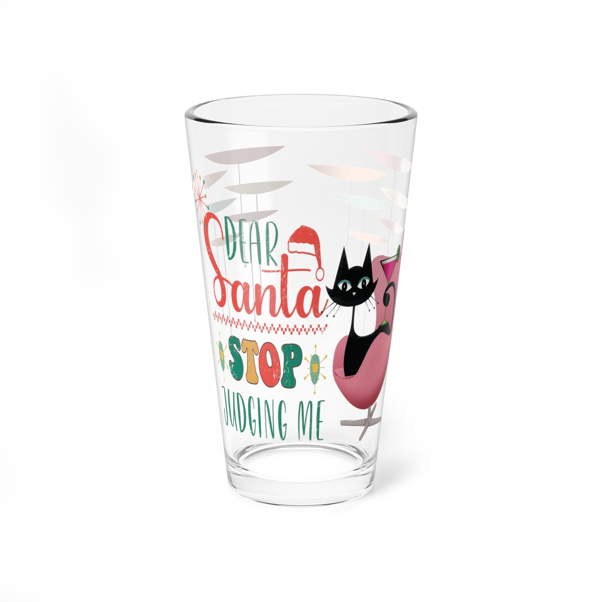Kate McEnroe New York Atomic Cat Retro Holiday Pint Glass, Dear Santa, Stop Judging Me, Mid Century Christmas Drinkware, Vintage Kitsch Cocktail GlassPint Glasses22770076219054499845