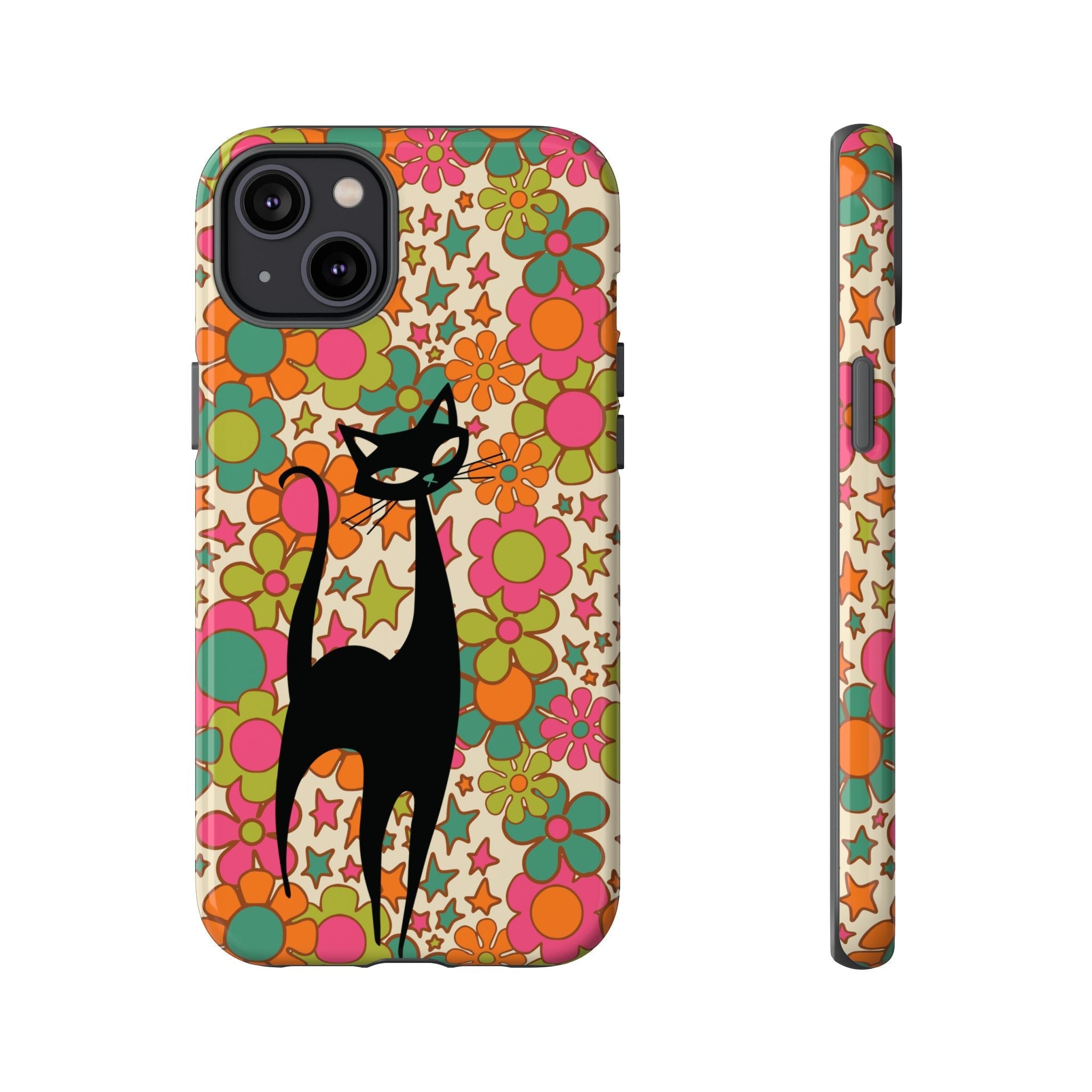 Kate McEnroe New York Atomic Cat Retro iPhone Case, Groovy 60s Flower Power Mid Century Modern Phone Cover, Kitsch Hippie Protective CasePhone Cases11269516863879188158