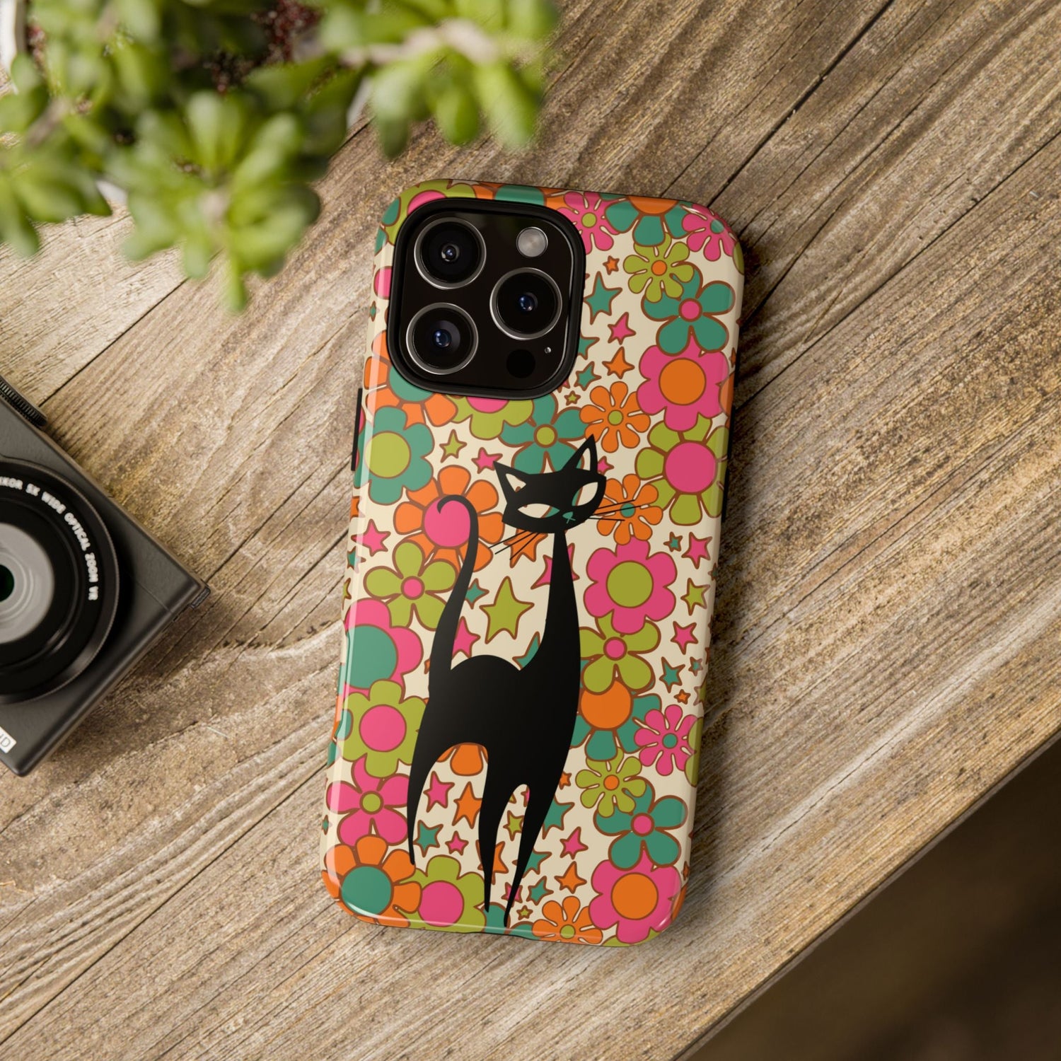 Atomic Cat Retro iPhone Case, Groovy 60s Flower Power Mid Century Modern Phone Cover, Kitsch Hippie Protective Case iPhone 15 Pro Max / Glossy Atomic Cat Retro iPhone Case, Groovy 60s Flower Power Mid Century Modern Phone Cover, Kitsch Hippie Protective Case iPhone 15 Pro Max / Glossy