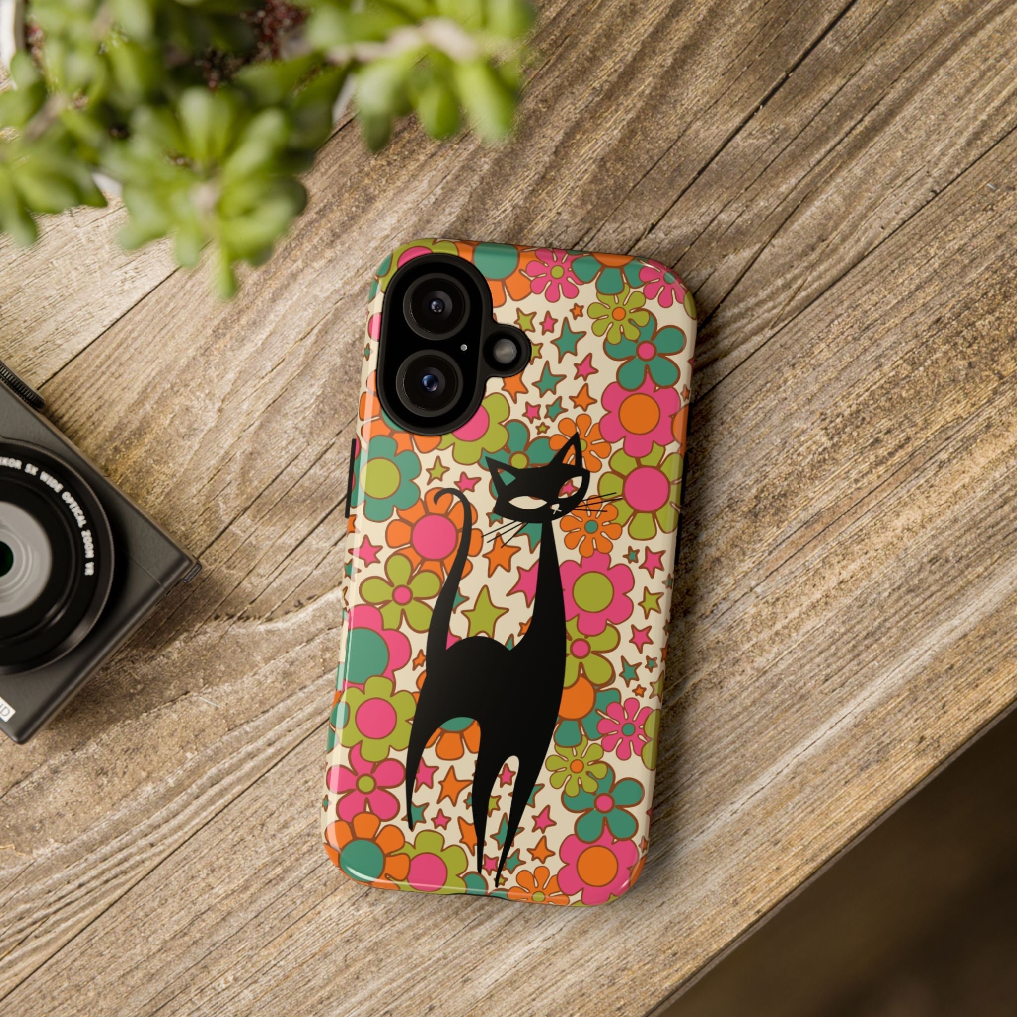 Kate McEnroe New York Atomic Cat Retro iPhone Case, Groovy 60s Flower Power Mid Century Modern Phone Cover, Kitsch Hippie Protective CasePhone Cases14452486144688076278